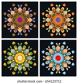 Mandala round ornaments collection. Isolated decorative elements for paper or fabric print, invitation cards or logo design. Tribal ethnic motifs, vector illustration