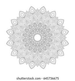 Mandala. Round Ornate. Hand drawn Coloring Book Page for adult colorists and older children.  Black and White Pattern.  Vector Illustration. Ornamental Lacy Background