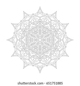 Mandala. Round Ornate. Hand drawn Coloring Book Page for adult colorists and older children.  Black and White Pattern.  Vector Illustration. Ornamental Lacy Background