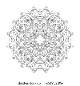 Mandala. Round Ornate. Hand drawn Coloring Book Page for adult colorists and older children.  Black and White Pattern.  Vector Illustration. Ornamental Lacy Background
