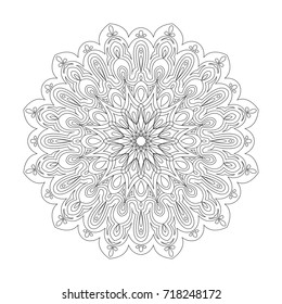 Mandala. Round Ornate. Hand drawn Coloring Book Page for adult colorists and older children.  Black and White Pattern.  Vector Illustration. Ornamental Lacy Background