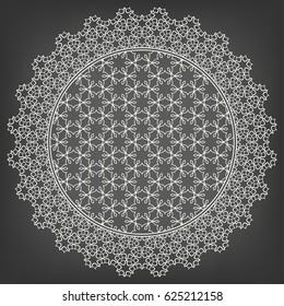 Mandala round pattern, black and white art background. Decorative lace motif, Isolated design element. Geometric line circular pattern, tribal ethnic ornament, vector illustration