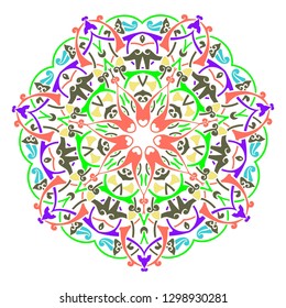 Mandala round pattern. Esoteric vector illustration. Vintage decorative culture background. Indian Buddhism spiritual art. Hippie tattoo spirituality Thai god yoga zen.