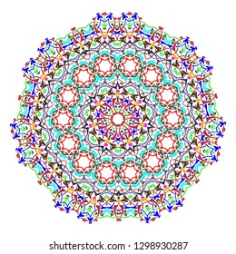 Mandala round pattern. Esoteric vector illustration. Vintage decorative culture background. Indian Buddhism spiritual art. Hippie tattoo spirituality Thai god yoga zen.