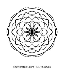 Patrón redondo de Mandala. El estilo étnico decorativo con elementos abstractos de encaje dibujados a mano. Antecedentes dibujados a mano. Símbolo sagrado de geometría para la meditación, elemento de la página del libro Coloring de arte-terapia.