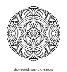 Mandala round pattern. Ethnic style decorative hand drawn lacy abstract element. Hand drawn background. Sacred geometry symbol for meditation, art-therapy Coloring book page element.
