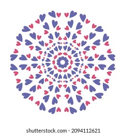 Mandala round pattern with hearts. Valentine's day design element. 