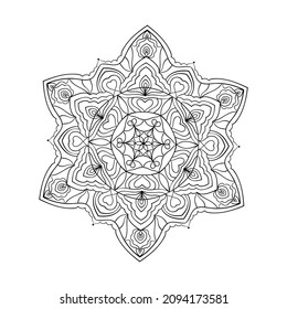 Patrón redondo de Mandala con corazones. Elemento de diseño del día de San Valentín. Colorido de la página. 