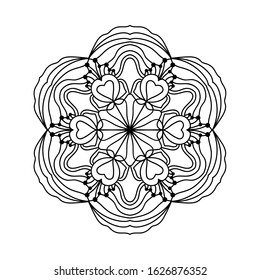 Mandala round pattern. Lacy ornament. Decorative design element. Spiritual symbol of harmony. Coloring book page for adults