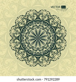 Mandala. Round pattern on vintage background. Decorative element for the designer. Vector illustration of Arabic architecture.