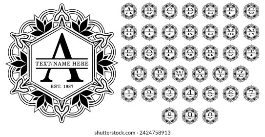 Mandala Round Split Alphabet Monogram Letters A-Z, Mandala Split Letter For Decoration, Family Name Sign Split Font Graphic Vector Design, Wedding Monograms Fonts