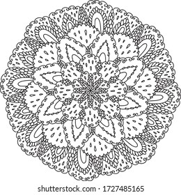 Mandala round star floral lace ethnic pattern coloring page book black and white art therapy relax psychology