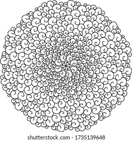 Mandala round triangle curl pattern coloring page book black and white art therapy relax psychology