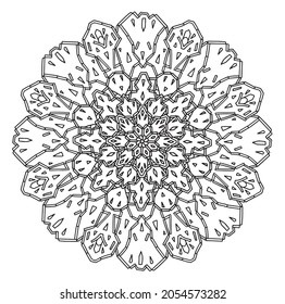 Mandala round triangle zigzag drop gorgeous swirling curl ethnic pattern coloring page book black and white art therapy relax psychology crystal