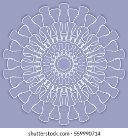 Mandala, round vector decorative ornament, stylized floral white lace pattern with shadow, isolated design element, Tribal ethnic background, arabic, indian, turkish motif