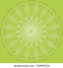 Mandala, round vector decorative ornament, stylized floral white lace pattern with shadow, isolated design element, Tribal ethnic background, arabic, indian, turkish motif