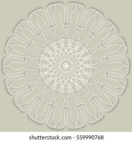 Mandala, round vector decorative ornament, stylized floral white lace pattern with shadow, isolated design element, Tribal ethnic background, arabic, indian, turkish motif