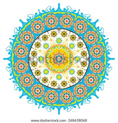 Mandala -round vector ornament. Geometric circle element. Hand drawn vintage spiritual and meditation icon. Graphic template for your design.