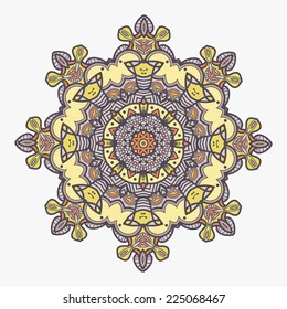 Mandala -round vector ornament. Traditional indian symbol. Geometric circle element. Hand drawn vintage spiritual and meditation icon. Graphic template for your design. Isolated on white background.