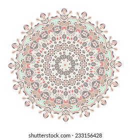 Mandala -round vector ornament. Traditional indian symbol. Geometric circle element. Hand drawn vintage spiritual and meditation icon. Graphic template for your design. Isolated on white background.