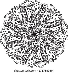 Mandala round weave drop gorgeous swirling curl ethnic pattern coloring page book black and white art therapy relax psychology