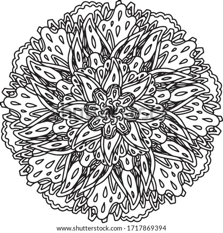 Mandala round weave drop gorgeous swirling curl ethnic pattern coloring page book black and white art therapy relax psychology