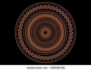 Mandala Sacred Geometry symbol elements, ocher line art. Oriental pattern, vector illustration. Islam, Arabic, Indian, turkish, pakistan, chinese, ottoman motifs. Isolated on black background