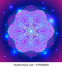  Mandala sacred geometry symbol in neon colors. Vector illustrations.