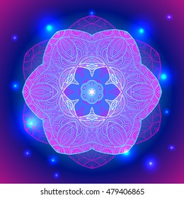  Mandala sacred geometry symbol in neon colors. Vector illustrations.