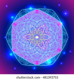  Mandala sacred geometry symbol in neon colors. Vector illustrations.