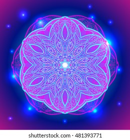  Mandala sacred geometry symbol in neon colors. Vector illustrations.