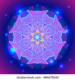  Mandala sacred geometry symbol in neon colors. Vector illustrations.
