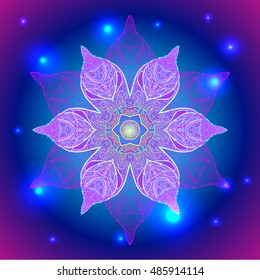  Mandala sacred geometry symbol in neon colors. Vector illustrations.