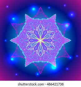  Mandala sacred geometry symbol in neon colors. Vector illustrations.