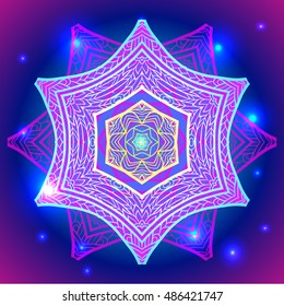  Mandala sacred geometry symbol in neon colors. Vector illustrations.