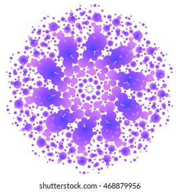 Mandala with sacred geometry symbols and elements. Magic abstract sign. Geometric shapes. Violet colors.