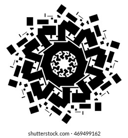 Mandala with sacred geometry symbols and elements. Alchemy, religion, philosophy, astrology and spirituality themes. Magic abstract sign. Geometric shapes. Black and white.