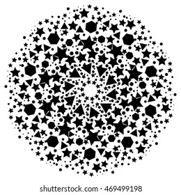 Mandala with sacred geometry symbols and elements. Alchemy, religion, philosophy, astrology and spirituality themes. Magic abstract sign. Geometric shapes. Black and white.