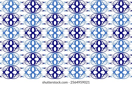 mandala Sakura flower two tone of blue gray flowers repeat pattern on white color, replete image illustration, design for fabric printing, print, checkerboard, chain chess