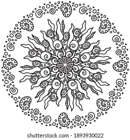 mandala sea water shell shells lined doodle coloring book page black and white background