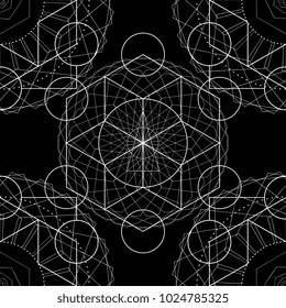 Mandala seamless abstract geometric ancient vector illustration in black background. Sacred geometry. Alchemy, religion, philosophy, hipster elements. Geometric shapes. Vector illustration.