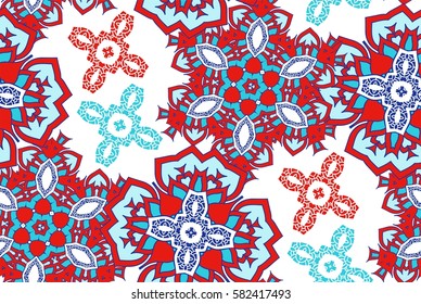 Mandala seamless background pattern, floral elements, flowers decorative ornament. Vector illustration in oriental style.