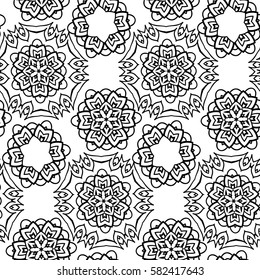 Mandala seamless background pattern, floral elements, flowers decorative ornament. Vector illustration in oriental style.