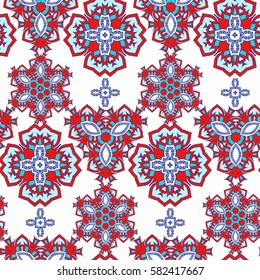 Mandala seamless background pattern, floral elements, flowers decorative ornament. Vector illustration in oriental style.