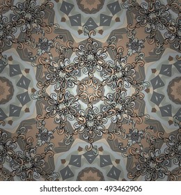 Mandala. Seamless design vector pattern. Light grey mandala. Floral Indian style circle mandala. Hand drawn boho elements.