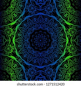 Mandala Seamless Floral Pattern. Design For Square Fashion Print. Vector Illustration. Blue, green color Mandala Seamless Floral Pattern. Design For Square Fashion Print. Vector Illustration. Blue, green color