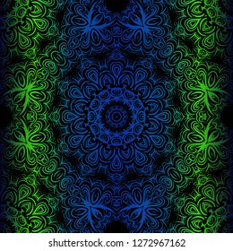 Mandala Seamless Floral Pattern. Design For Square Fashion Print. Vector Illustration. Blue, green color