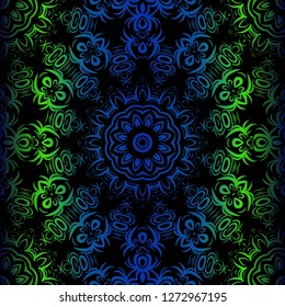 Mandala Seamless Floral Pattern. Design For Square Fashion Print. Vector Illustration. Blue, green color