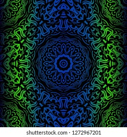 Mandala Seamless Floral Pattern. Design For Square Fashion Print. Vector Illustration. Blue, green color