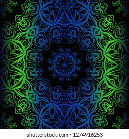 Mandala Seamless Floral Pattern. Design For Square Fashion Print. Vector Illustration. Blue, green color